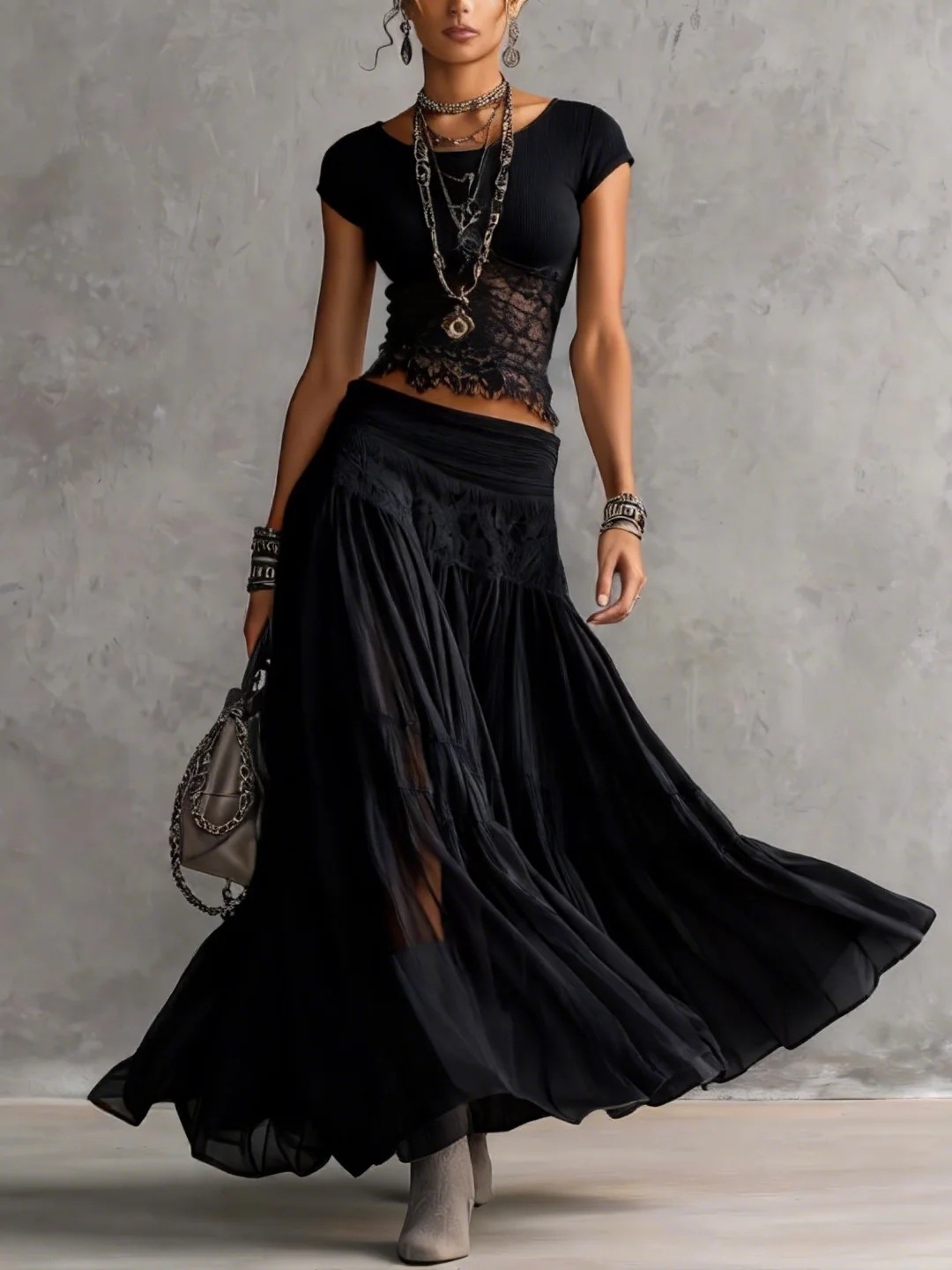 Summer Clothing Accessories - Set Atasan Rajut Abu-abu + Gaun