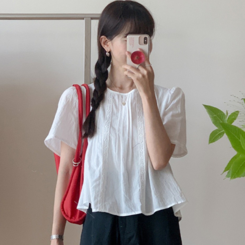 Summer Clothing For Teens - Blus Wanita Bergaya Manis dengan Renda,