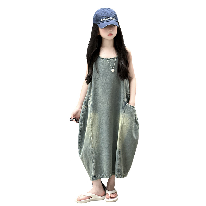 Summer Clothing Kids - Gaun Denim Tanpa Lengan Kualitas Tinggi
