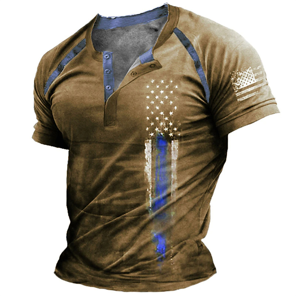 Kaos Henry Pria Motif Bendera  - Summer Clothes Fashion ulasan dan harga