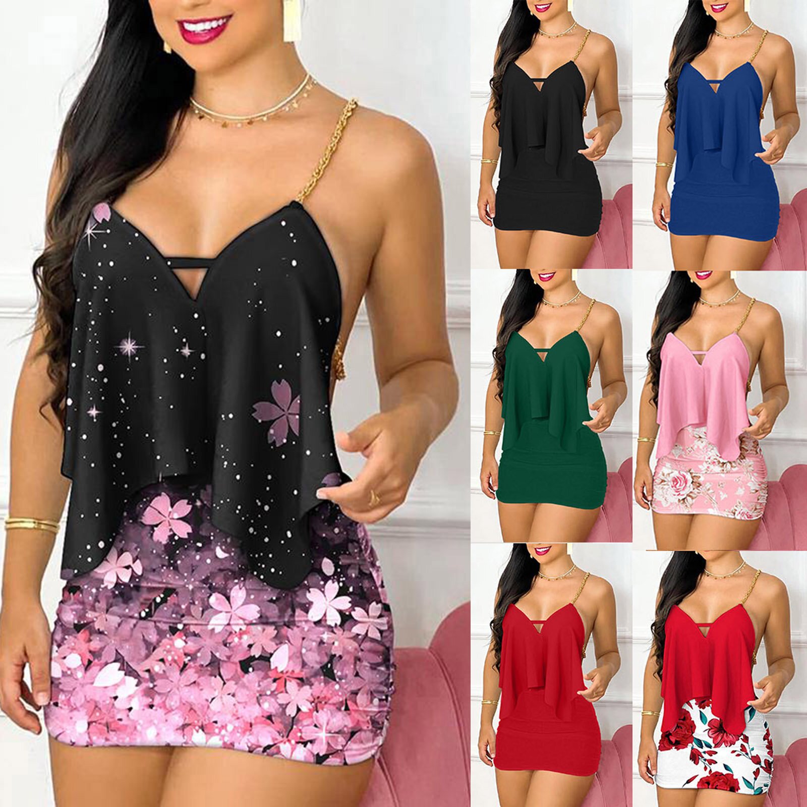 Gaun Wanita Set Gaun Mini Body - Summer Clothing Accessories ulasan dan harga