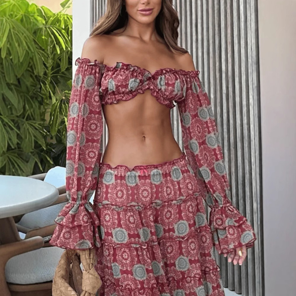 Set Rok Cetak Vintage Dua Poto - Summer Clothing Accessories ulasan dan harga
